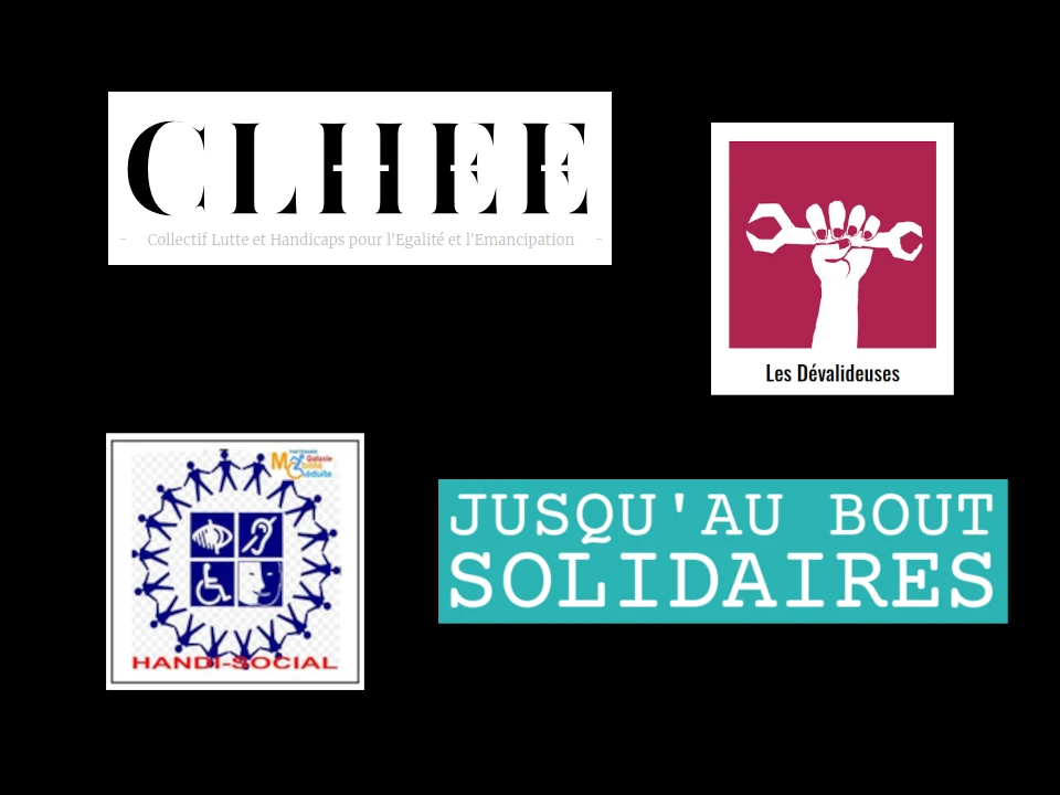 Quelques logos de collectifs et associations handis et antivalidistes, liste non exhaustive à retrouver sur cette page.
